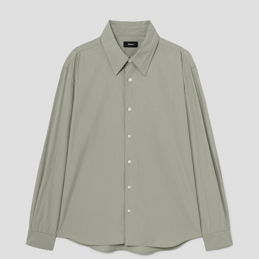 Theory Men Fluid Cotton Relaxed Shirt - Light Greenstone
