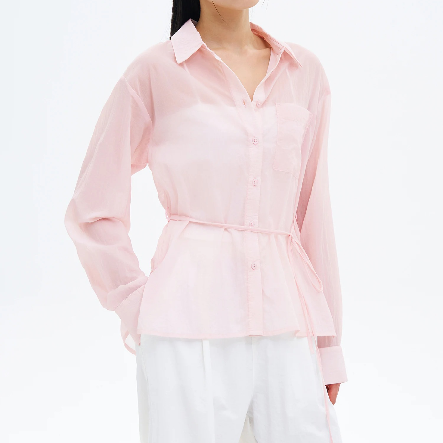 8 seconds Nylon Sheer Long Sleeve Shirt — Light Pink