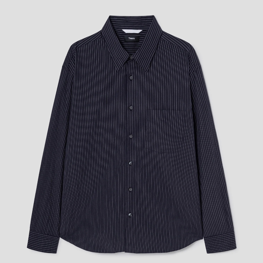 Theory Men Weekend Stripe Shirt - Baltic/White