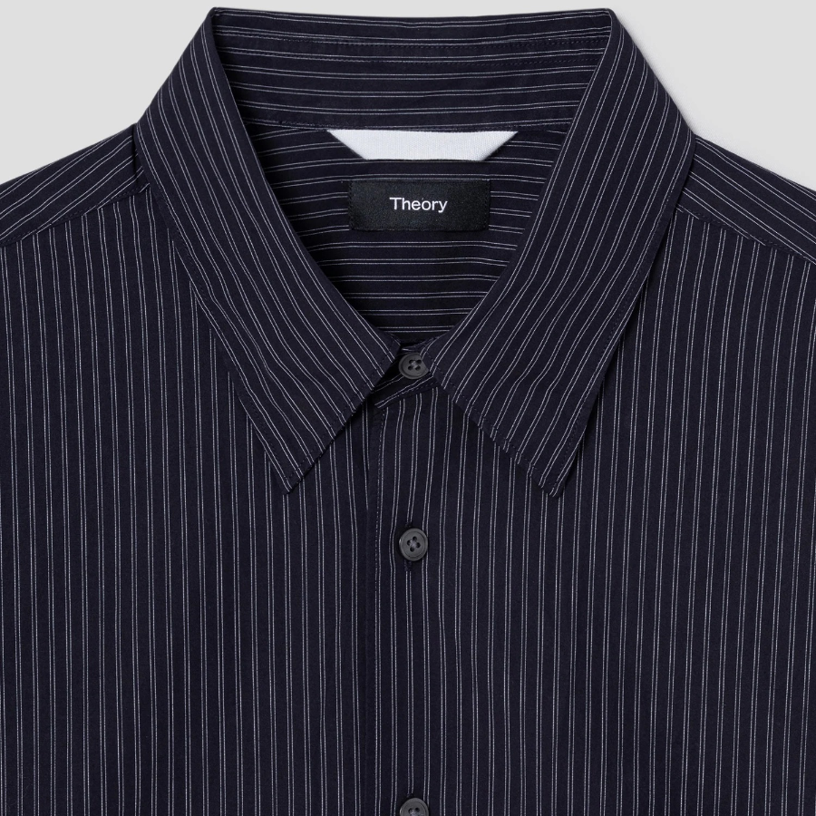 Theory Men Weekend Stripe Shirt - Baltic/White