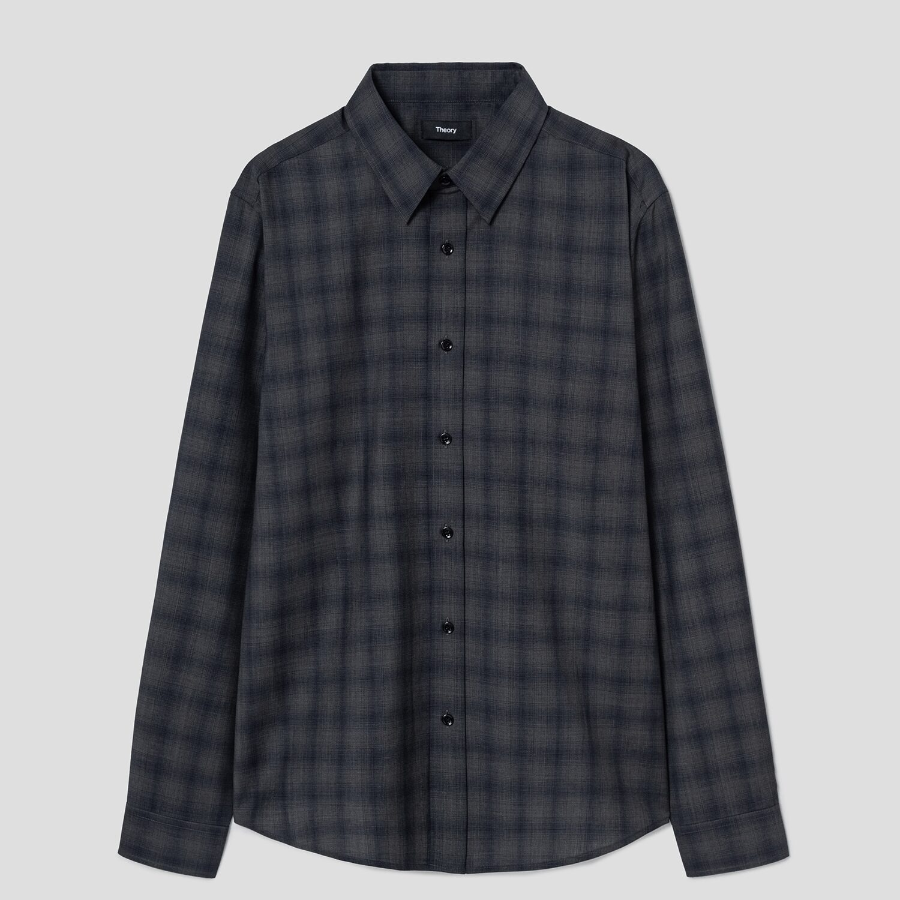 Theory Men Wool Irving Shirt - Charcoal Melange/Navy