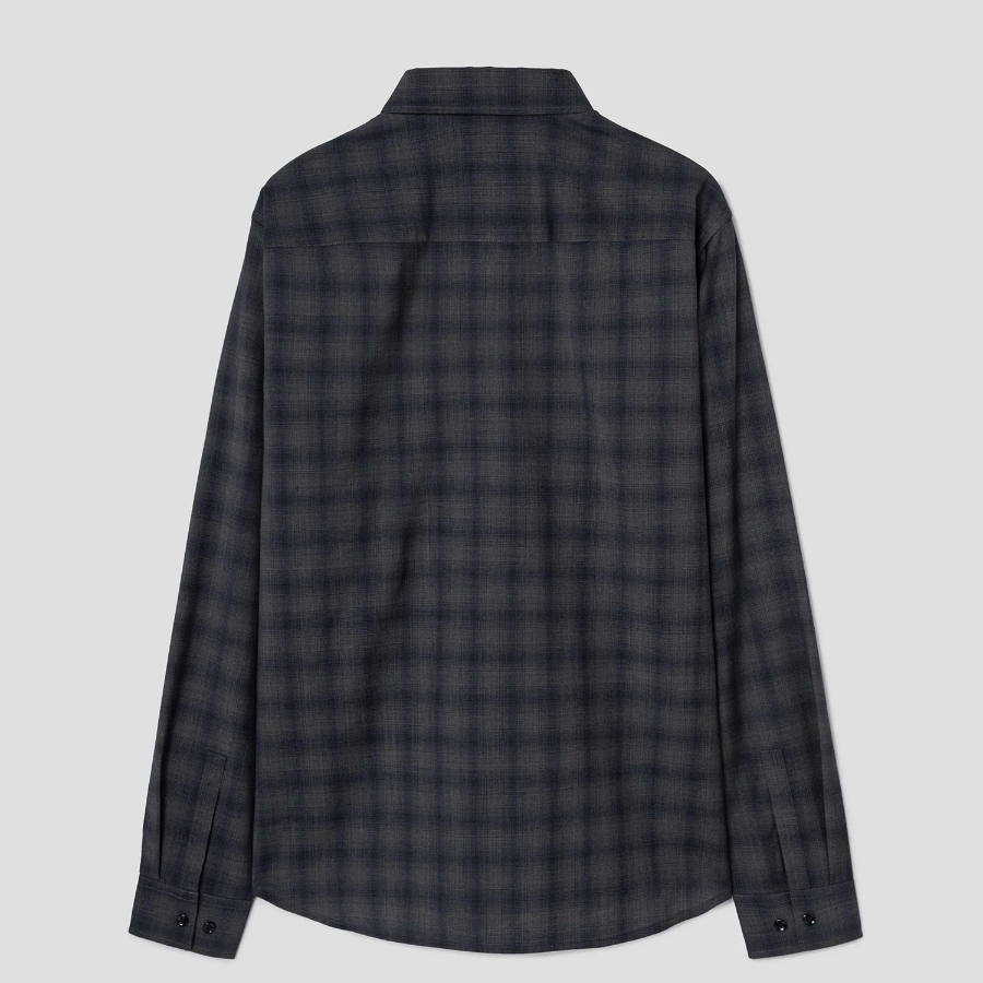 Theory Men Wool Irving Shirt - Charcoal Melange/Navy