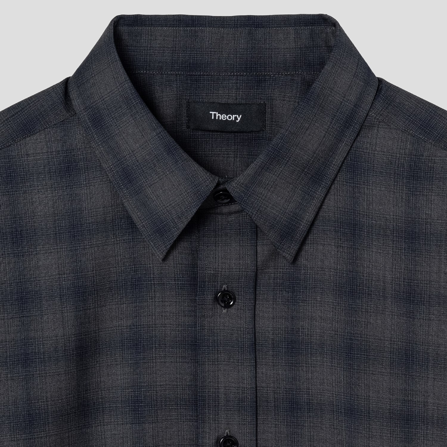 Theory Men Wool Irving Shirt - Charcoal Melange/Navy