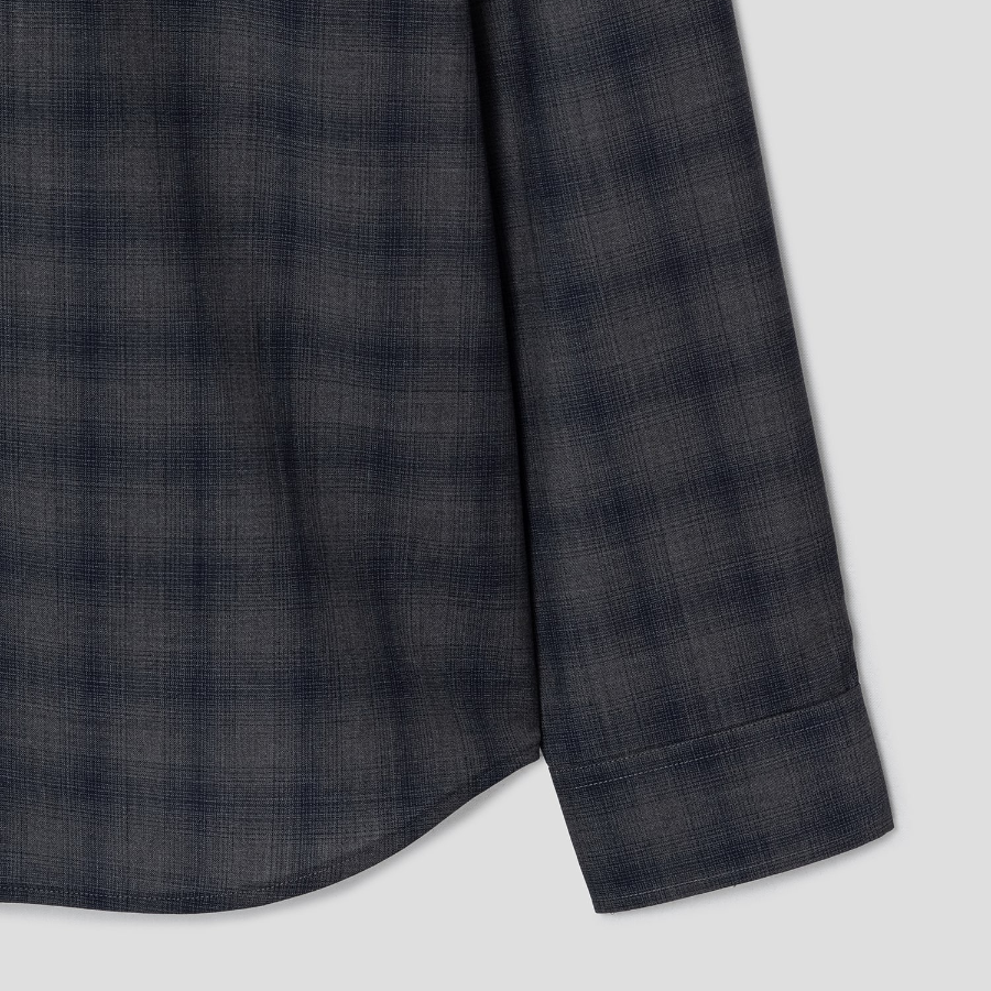 Theory Men Wool Irving Shirt - Charcoal Melange/Navy