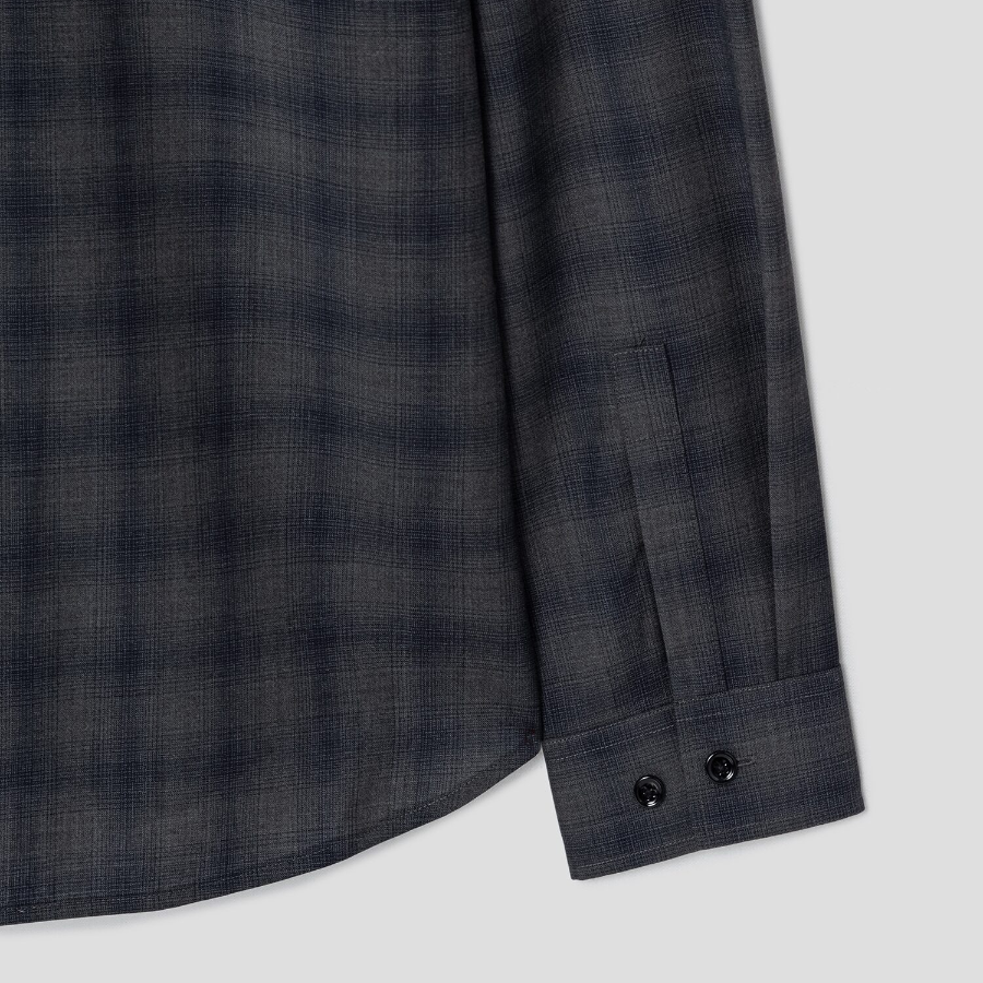Theory Men Wool Irving Shirt - Charcoal Melange/Navy