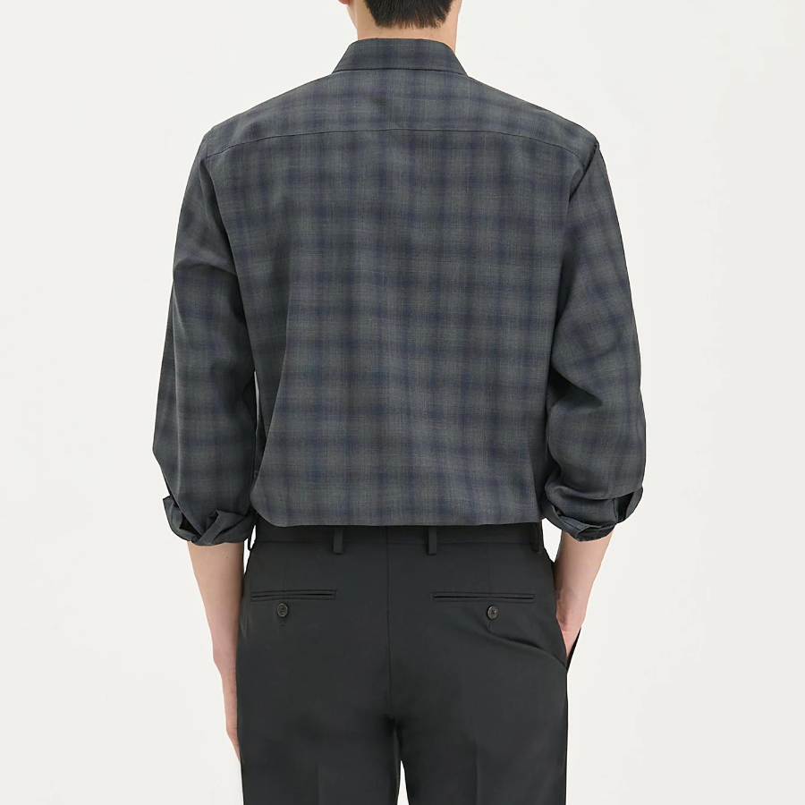 Theory Men Wool Irving Shirt - Charcoal Melange/Navy