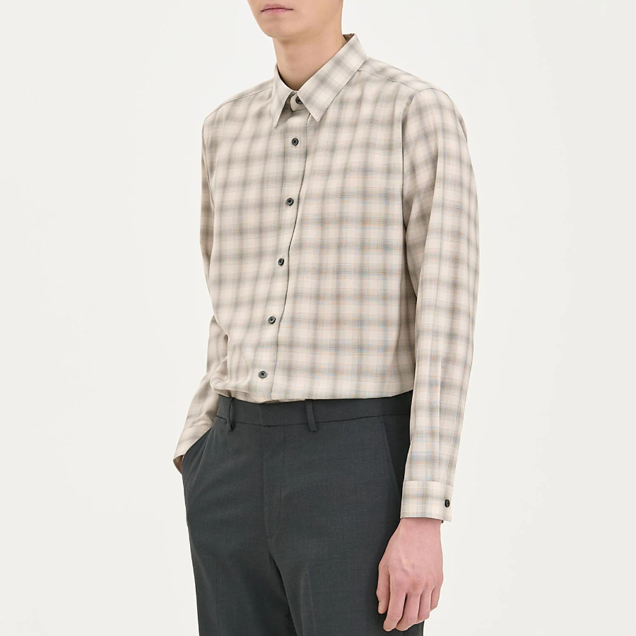 Theory Men Wool Irving Shirt - Sand/Walnut
