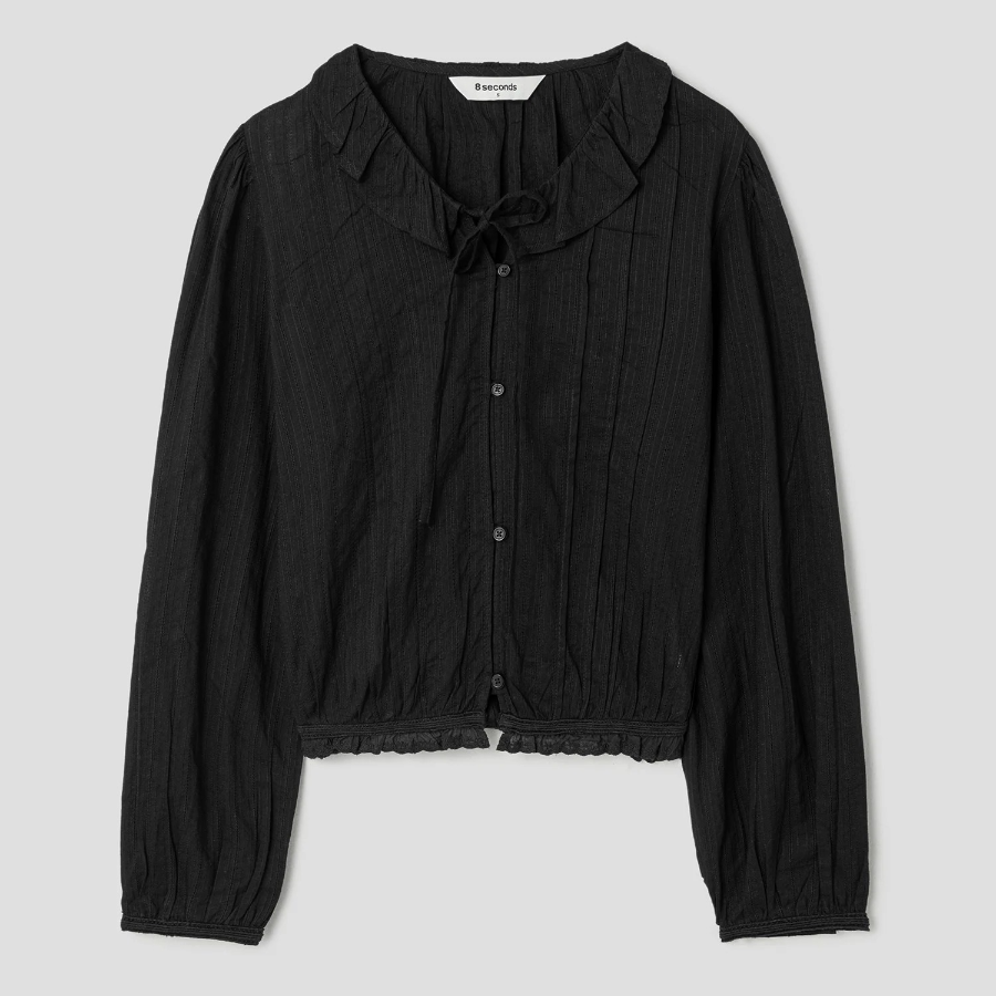 8 seconds Cotton Lace Long Sleeve Blouse — Black