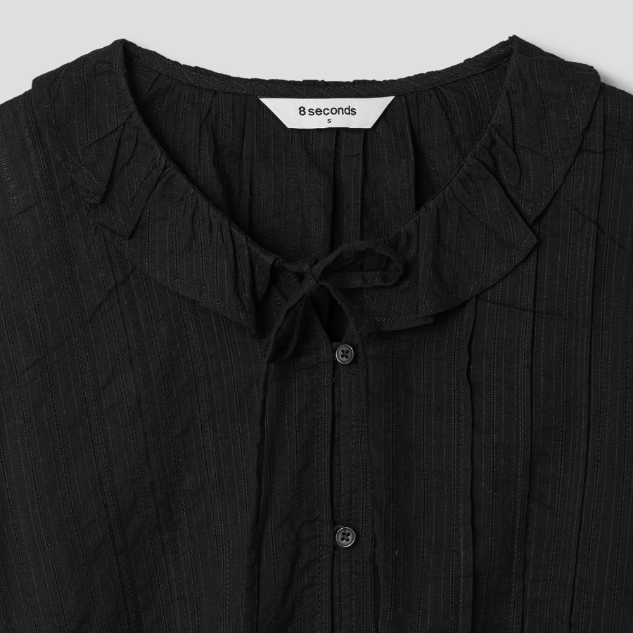 8 seconds Cotton Lace Long Sleeve Blouse — Black