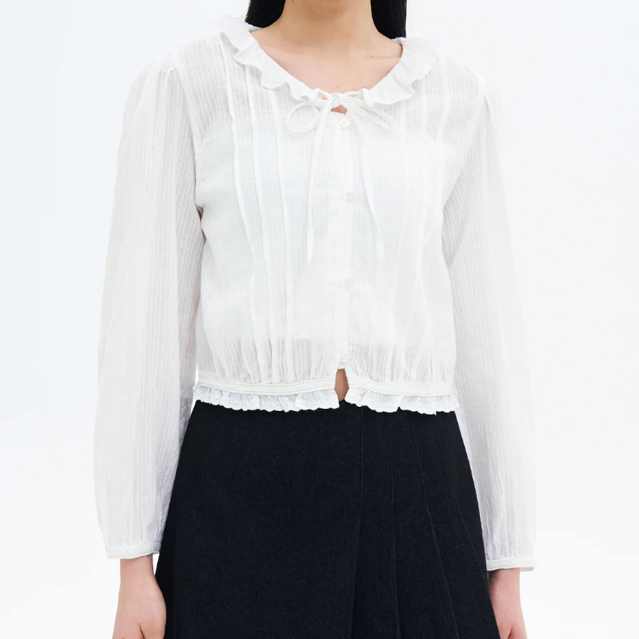 8 seconds Cotton Lace Long Sleeve Blouse — White