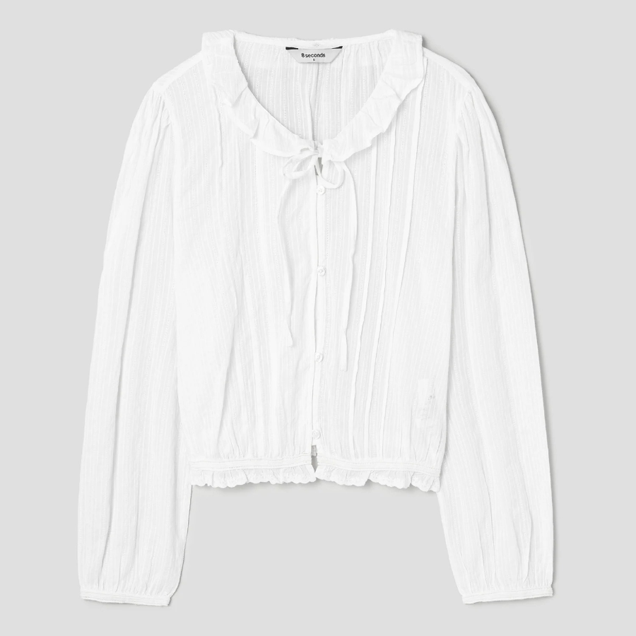 8 seconds Cotton Lace Long Sleeve Blouse — White