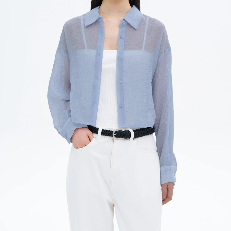 8 seconds Crinkle Long Sleeve Shirt — Sky Blue