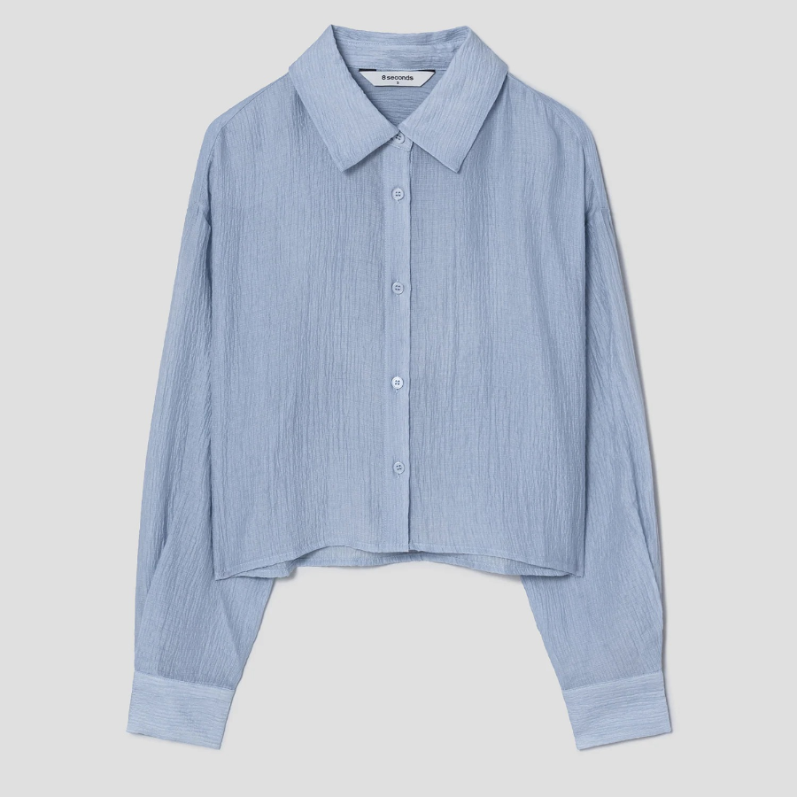 8 seconds Crinkle Long Sleeve Shirt — Sky Blue