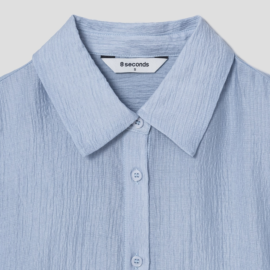 8 seconds Crinkle Long Sleeve Shirt — Sky Blue