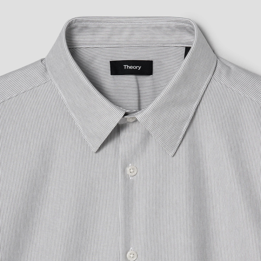 Theory Men Structure Knit Stripe Sylvain Shirt - Vapor Melange