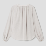 8 seconds Round Neck Shirring Long Sleeve Blouse — Beige
