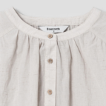 8 seconds Round Neck Shirring Long Sleeve Blouse — Beige