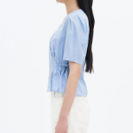 8 seconds Cotton Shirring Short Sleeve Shirt — Sky Blue