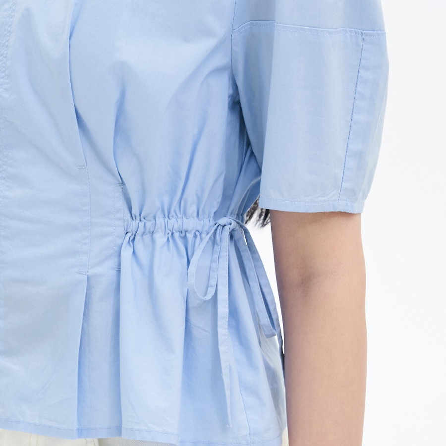 8 seconds Cotton Shirring Short Sleeve Shirt — Sky Blue