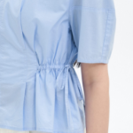 8 seconds Cotton Shirring Short Sleeve Shirt — Sky Blue