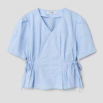 8 seconds Cotton Shirring Short Sleeve Shirt — Sky Blue
