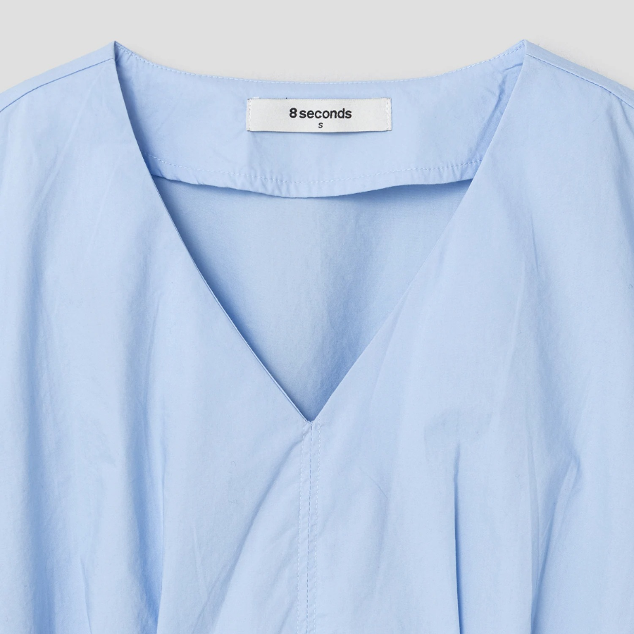 8 seconds Cotton Shirring Short Sleeve Shirt — Sky Blue