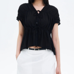 8 seconds Ribbon Shirring Blouse — Black