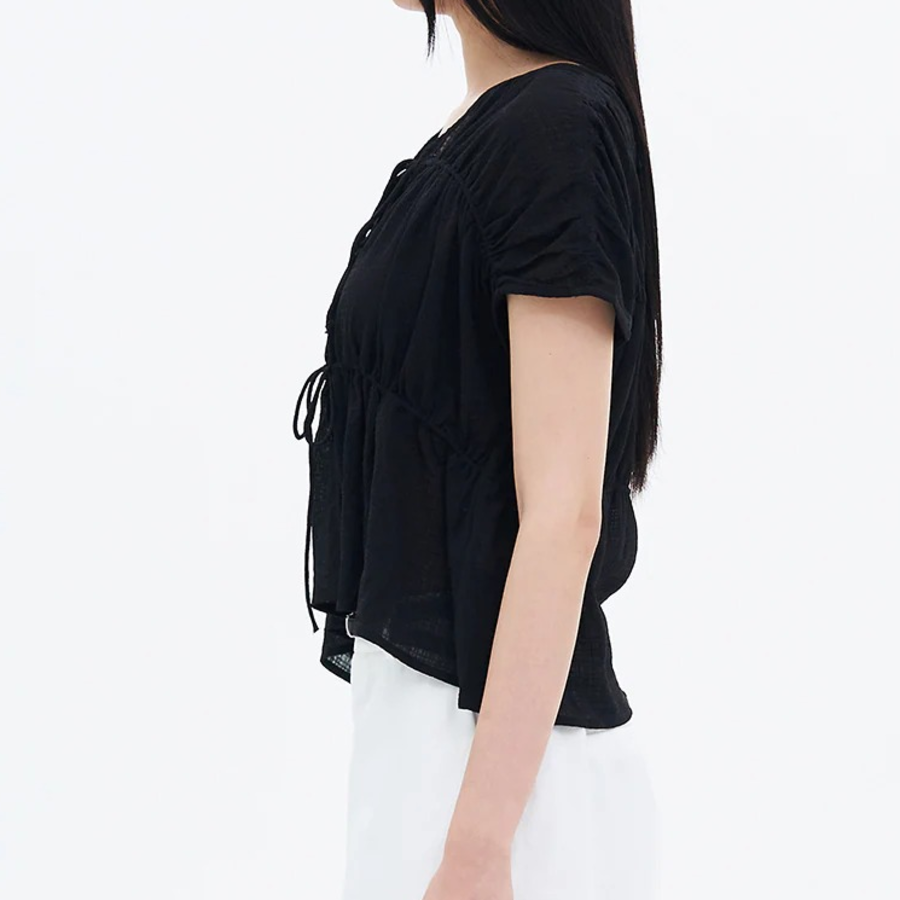8 seconds Ribbon Shirring Blouse — Black