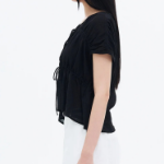 8 seconds Ribbon Shirring Blouse — Black