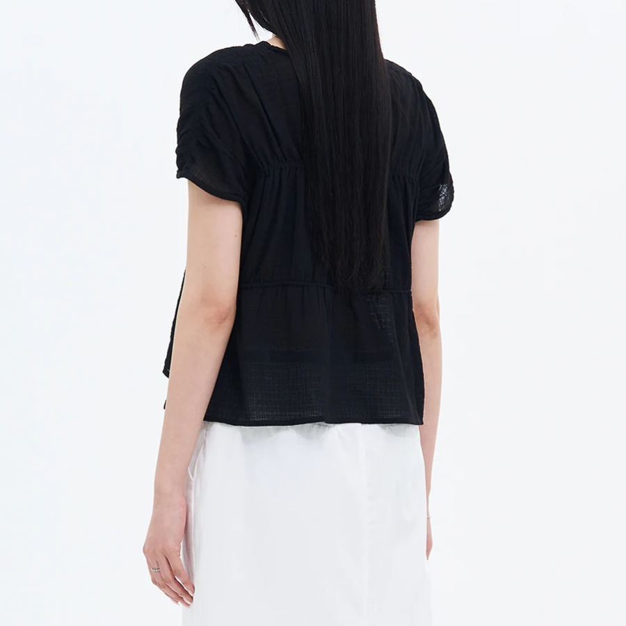 8 seconds Ribbon Shirring Blouse — Black