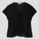 8 seconds Ribbon Shirring Blouse — Black