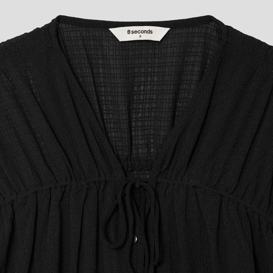 8 seconds Ribbon Shirring Blouse — Black