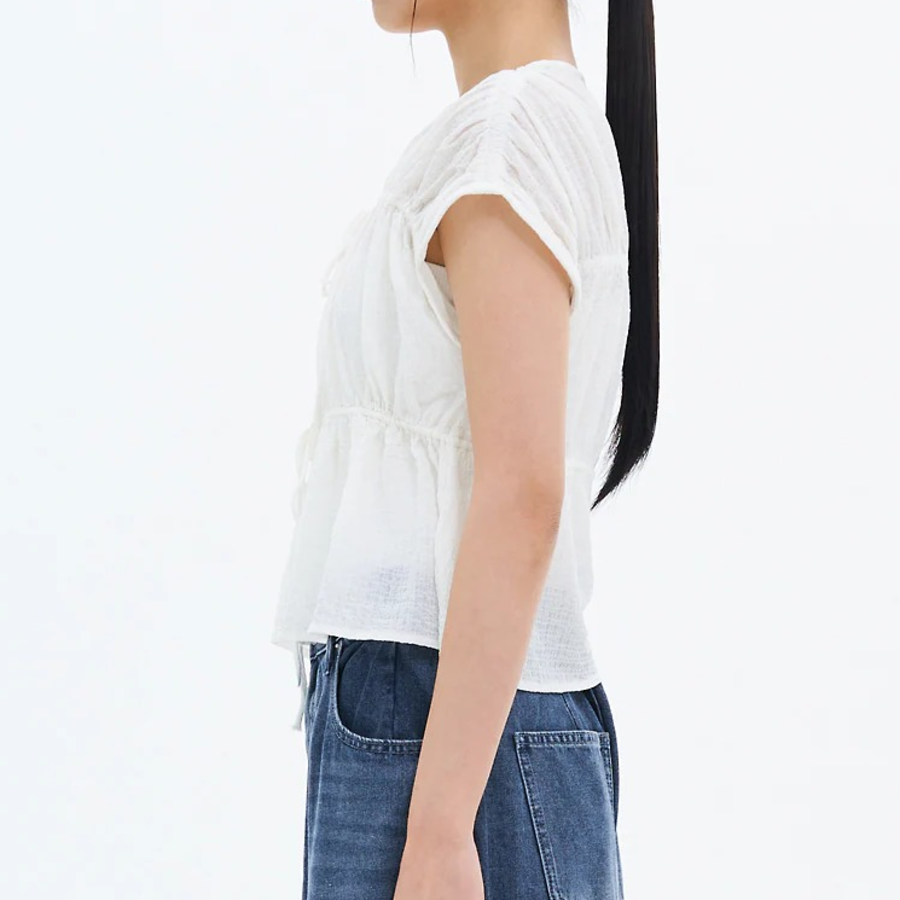 8 seconds Ribbon Shirring Blouse — White