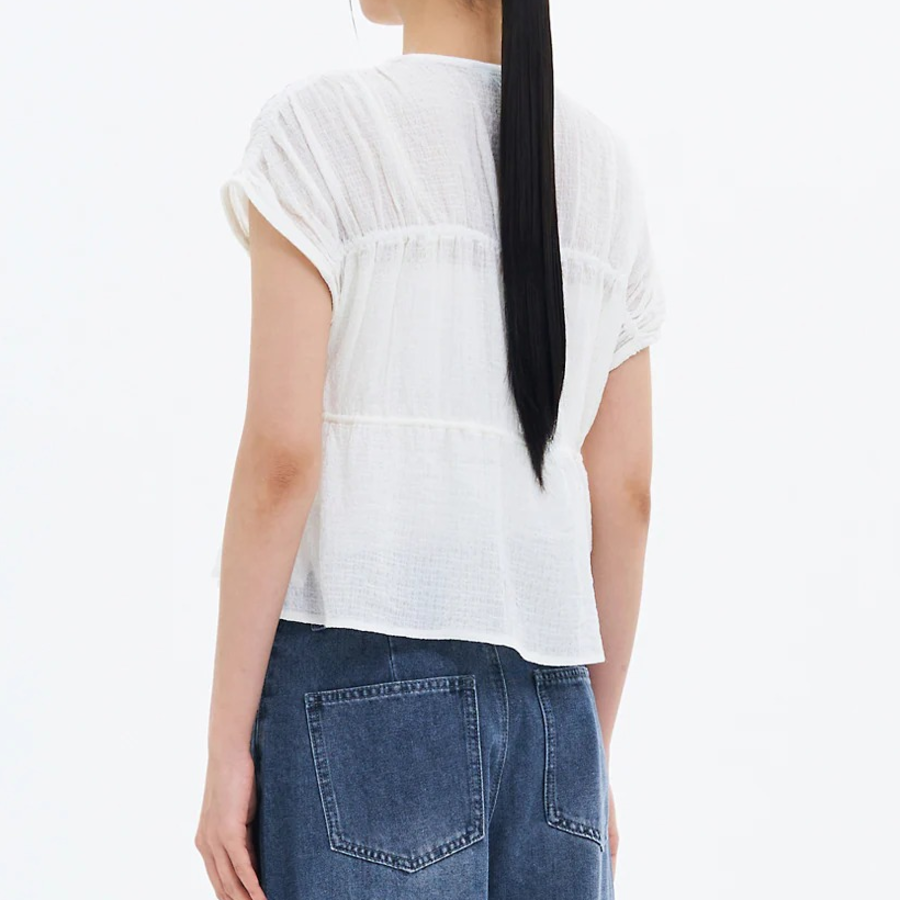 8 seconds Ribbon Shirring Blouse — White