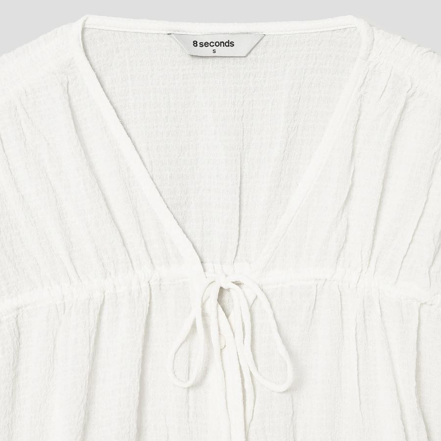 8 seconds Ribbon Shirring Blouse — White