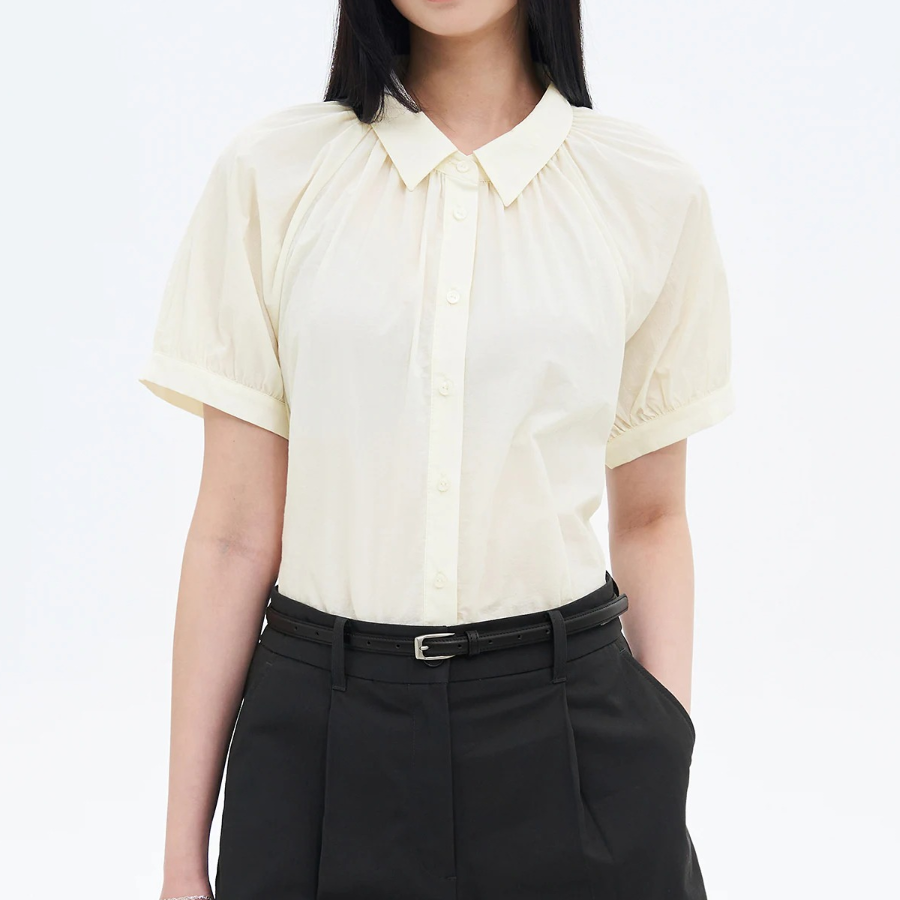 8 seconds Short Sleeve Shirring Blouse — Ivory