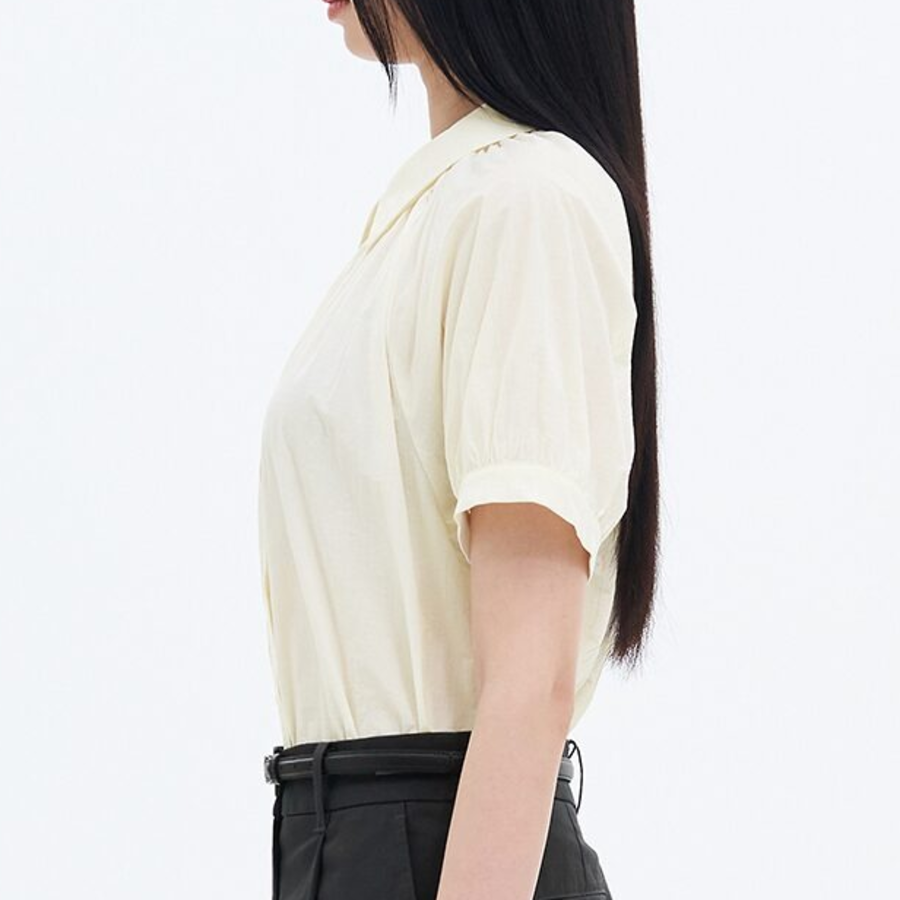 8 seconds Short Sleeve Shirring Blouse — Ivory