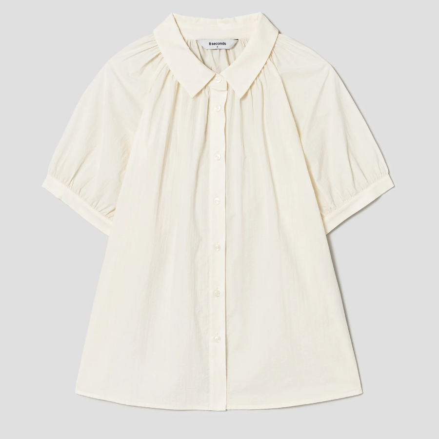 8 seconds Short Sleeve Shirring Blouse — Ivory