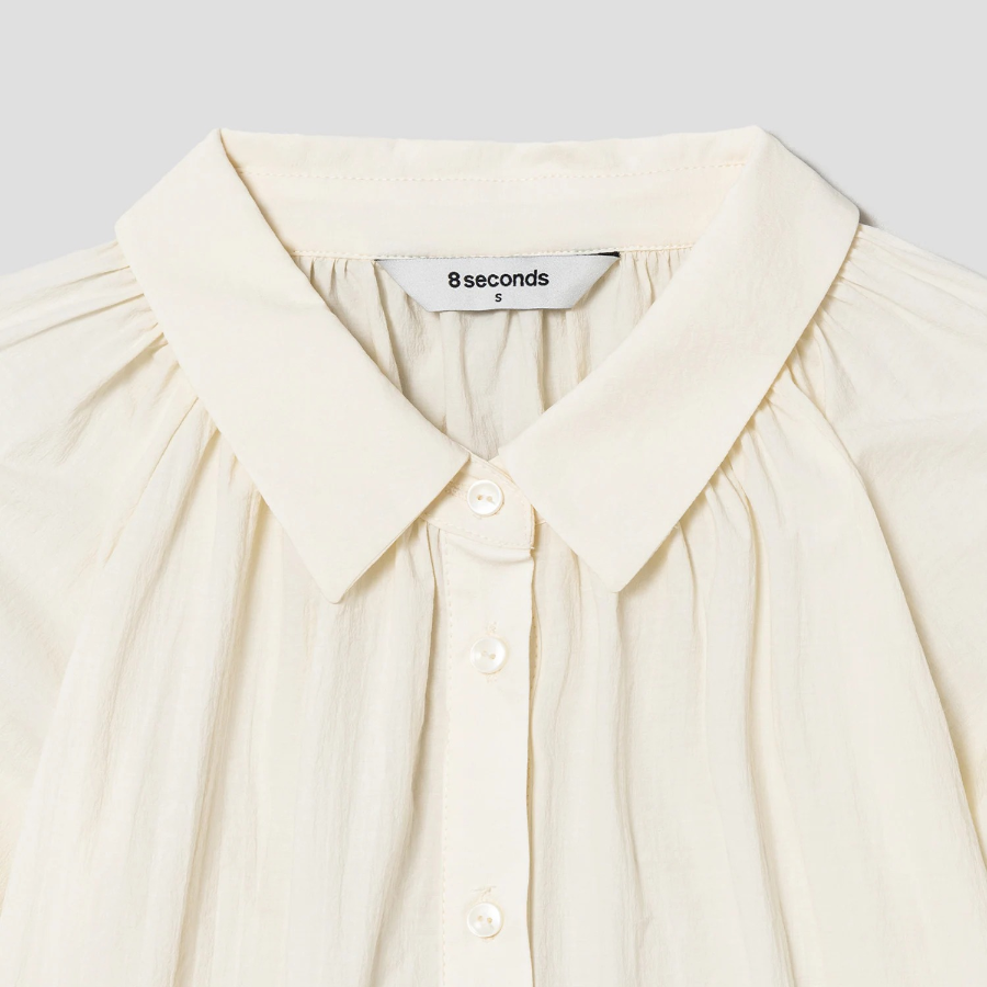 8 seconds Short Sleeve Shirring Blouse — Ivory