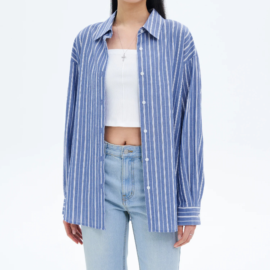 8 seconds Stripe Pattern Summer Shirt — Blue