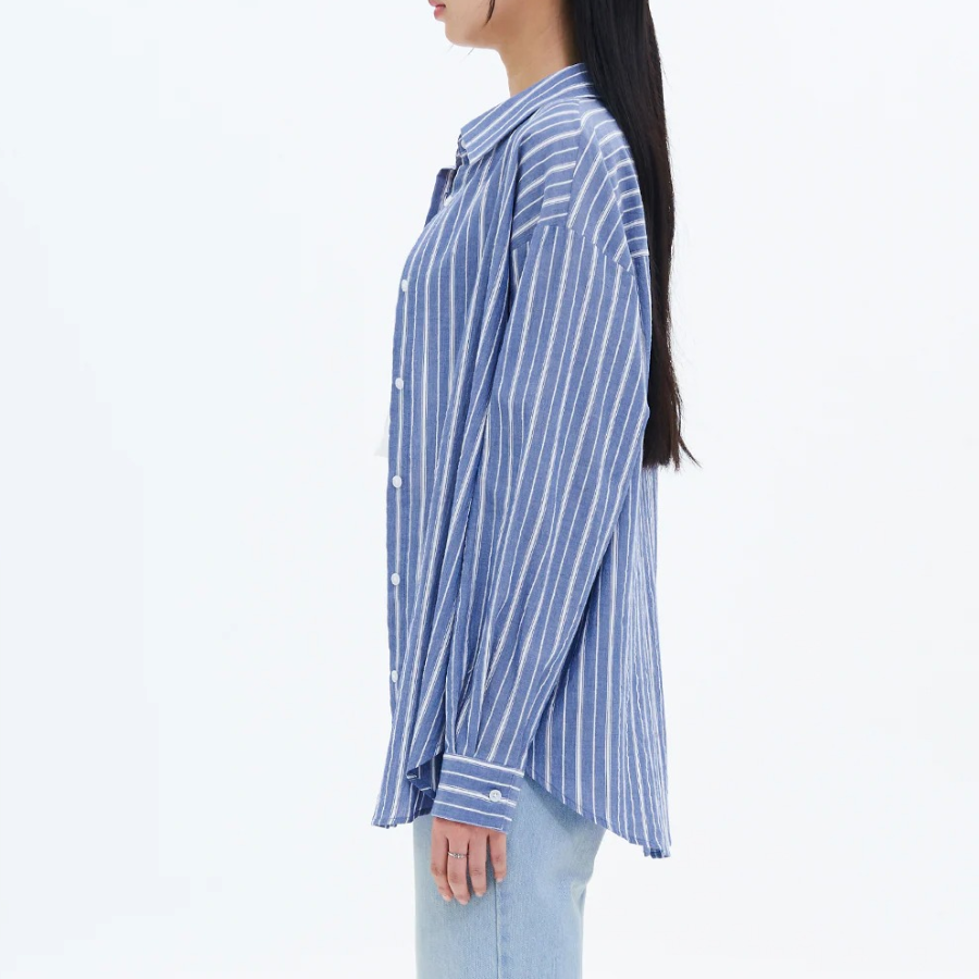 8 seconds Stripe Pattern Summer Shirt — Blue