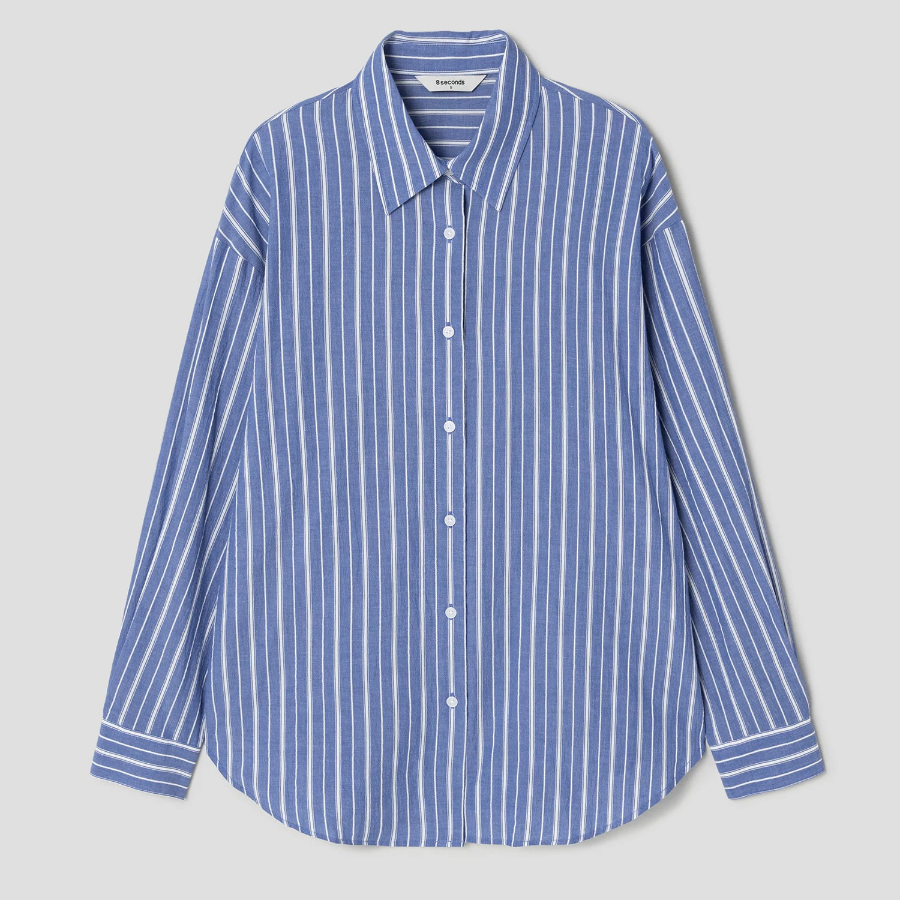 8 seconds Stripe Pattern Summer Shirt — Blue