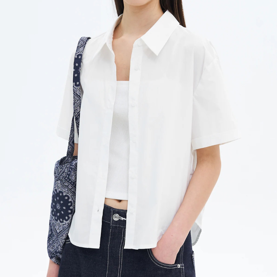 8 seconds Basic Cotton Short Sleeve Shirt — White