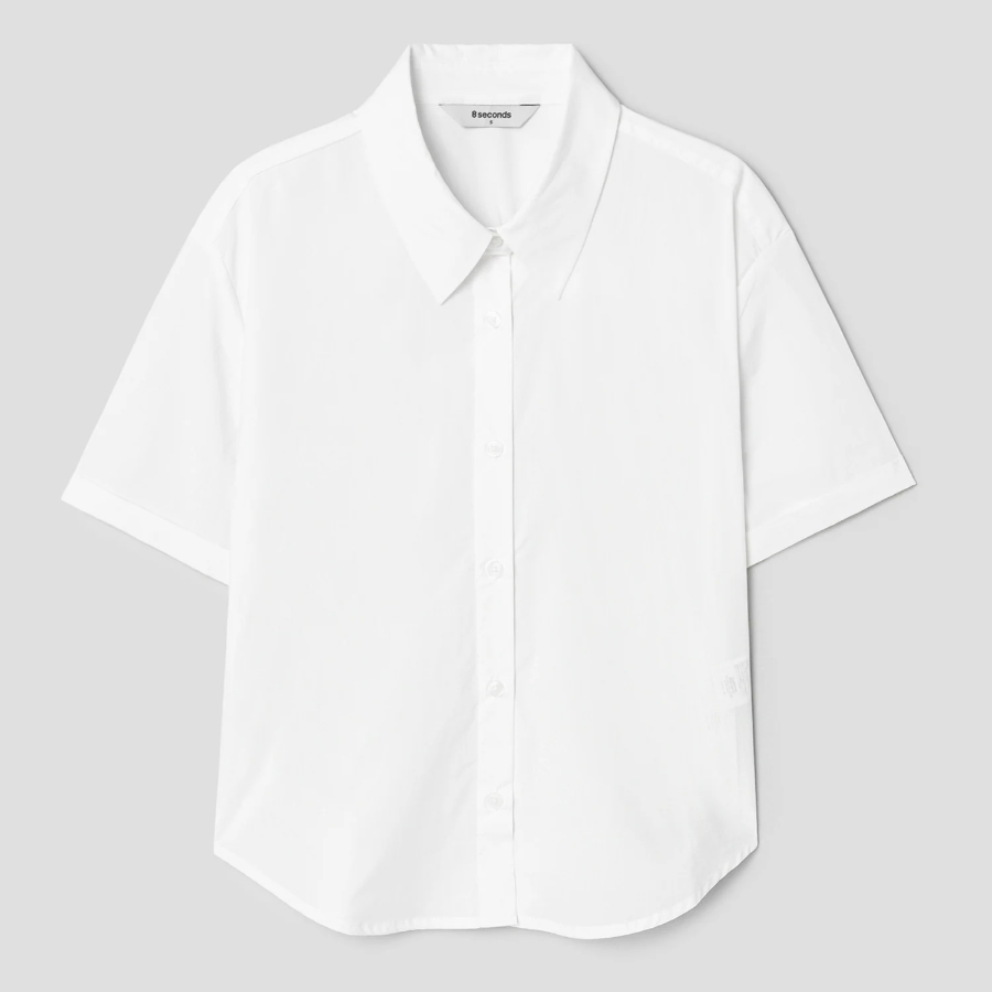 8 seconds Basic Cotton Short Sleeve Shirt — White