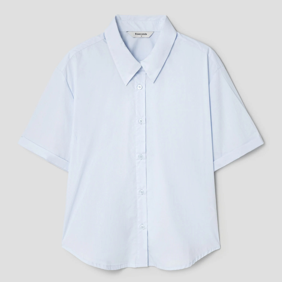 8 seconds Basic Cotton Short Sleeve Shirt — Sky Blue