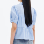 8 seconds Low Density Cotton Tiered Short Sleeve Blouse — Sky Blue
