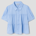 8 seconds Low Density Cotton Tiered Short Sleeve Blouse — Sky Blue