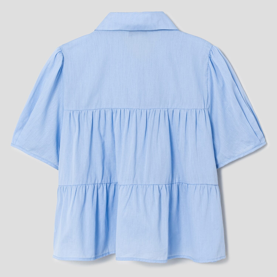 8 seconds Low Density Cotton Tiered Short Sleeve Blouse — Sky Blue