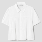 8 seconds Low Density Cotton Tiered Short Sleeve Blouse — White