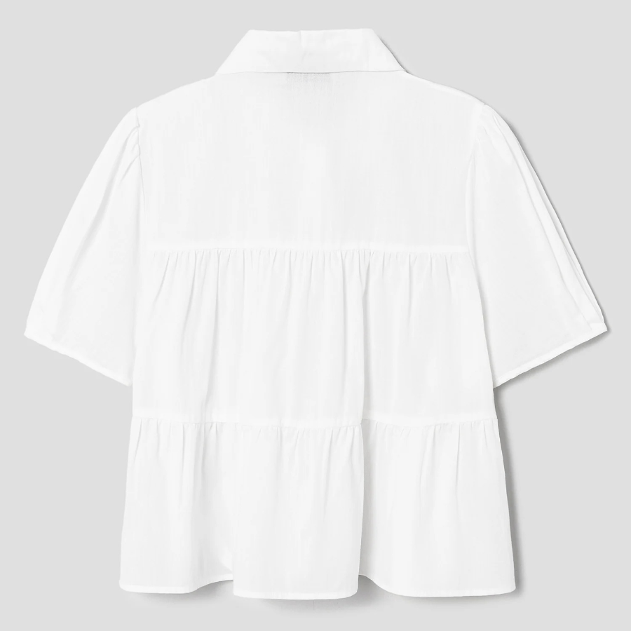 8 seconds Low Density Cotton Tiered Short Sleeve Blouse — White